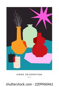 Hand estiró los vases abstractos vectoriales. Afiches de Boho. Collage a la moda para el diseño en estilo artesanal. Formas minimalistas. Arte Resumen, Arte Moderno Estético, Decoración Boho, Arte Minimalista, Ilustración.