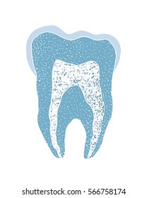 Hand drawn cut tooth isolated on white background. Colorful illustration.
