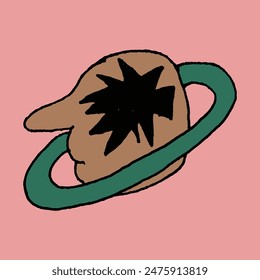 hand drawn cute abstract alien head planet illustration