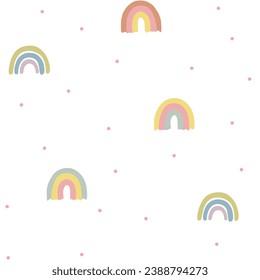 Hand drawn cute abstract boho rainbow seamless pattern