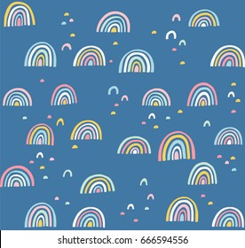 Hand Drawn Cute Abstract Pattern. Rainbow Doodle Vector Seamless Background. Design For Fabric.