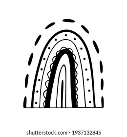 Hand drawn cute abstract rainbow isolated on a white background. Doodle, simple outline illustration. It can be used for decoration of textile, paper.