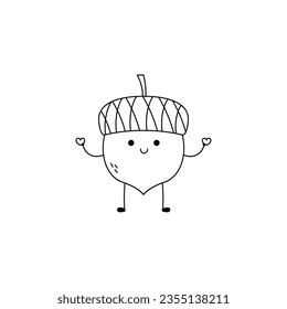 Hand drawn cute acorn cartoon character outline sketch spreading love