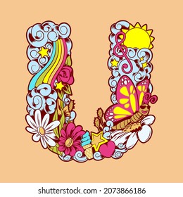 Hand drawn cute of alphabet font for your unique decoration in spring, summer  many concept idea element for birthday or greeting design