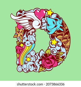 Hand drawn cute of alphabet font for your unique decoration in spring, summer  many concept idea element for birthday or greeting design