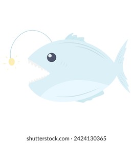 Hand drawn cute angler fish in flat style. Childrens illustration of a fish. Vector angler fish flat illustration isolated on white background