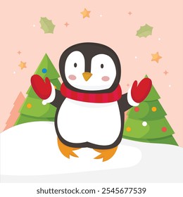Hand Drawn Cute Animal Christmas With Background.