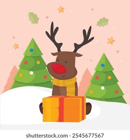 Hand Drawn Cute Animal Christmas With Background.