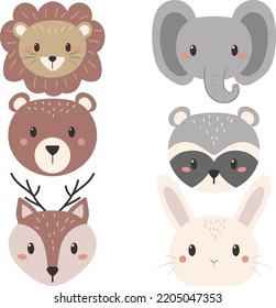 hand drawn cute animal face cartoon vector