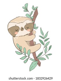 Hand Drawn Cute Animal Sloth On Stock Vector (Royalty Free) 1832926429 ...