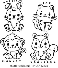 hand drawn cute animal and text for templates