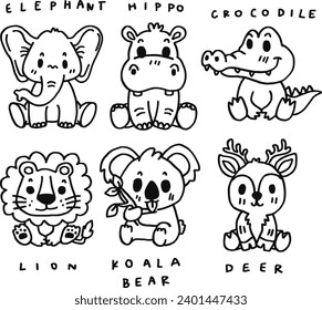 hand drawn cute animal and text for templates