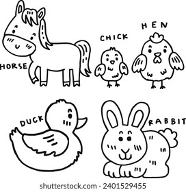 hand drawn cute animal and text for templates