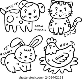 hand drawn cute animal and text for templates.