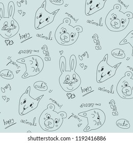 Hand drawn cute animals pattern vector