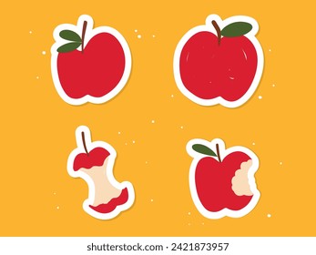 Mano dibujó manzana linda, manzana mordida, estilo vectorial de manzana