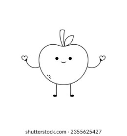 Hand drawn cute apple fruit cartoon character outline sketch spreading love