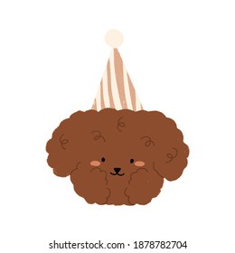 Hand drawn Cute Apricot Toy Poodle puppy dog cartoon element illustration with hat for party celebration birthday and celebrating Happy new year