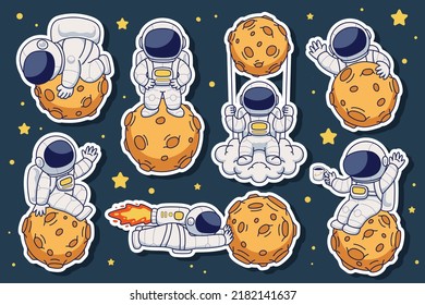 hand drawn cute astronaut design sticker illustration