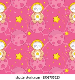 hand drawn cute astronaut sloth with pattern set