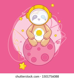 hand drawn cute astronaut sloth