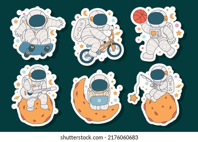 hand drawn cute astronaut sticker illustration design