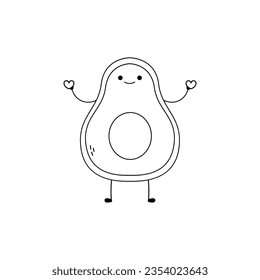 Hand drawn cute avocado fruit cartoon character outline spreading love