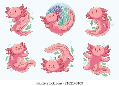 hand drawn cute axolotl illustration design