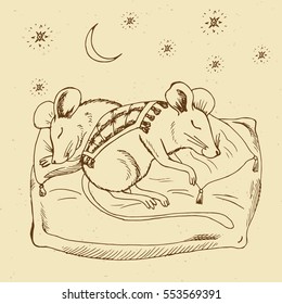 Hand drawn Cute Baby Animals. Cute slipping mouse