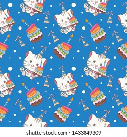 hand drawn cute baby cat  seamless pattern - vector