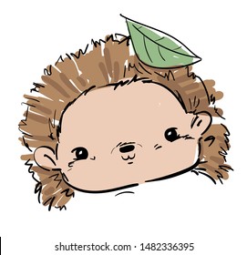 Hand drawn Cute baby hedgehog. Design Print for T-shirt. Vector.