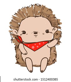 Hand drawn Cute baby hedgehog. Design Print for T-shirt. Vector.