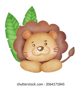 Hand drawn cute baby lion illustration .