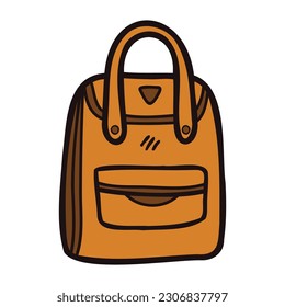 Hand Drawn cute backpack for kids in doodle style isolated on background