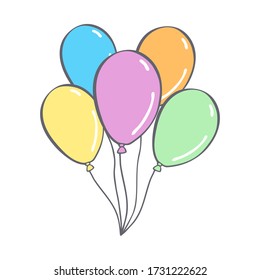 Hand Drawn cute balloons isolated on white background. Template for postcard, banner, poster, web design. Doodle vector illustration.