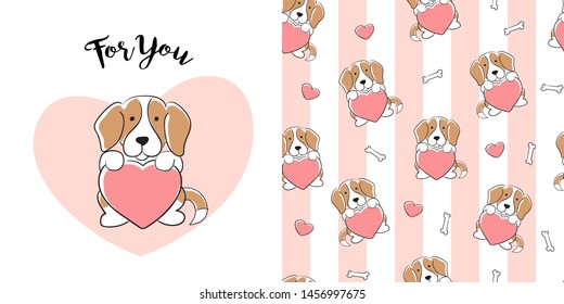 Hand drawn cute beagle dog seamless pattern