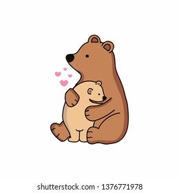 Hand drawn cute bear and her baby .