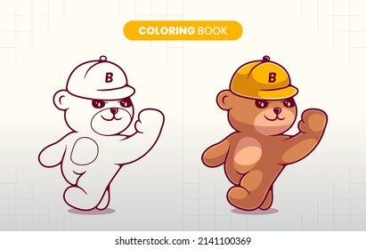 hand drawn cute bear illustration coloring book for children to fill in