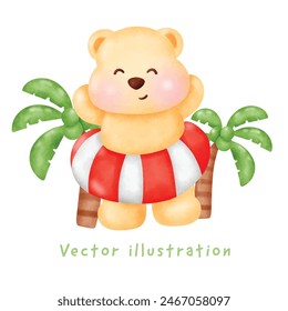 Hand drawn cute bear in summer time.