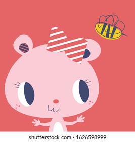 Hand drawn cute bear vector illustration. Textile graphic design 