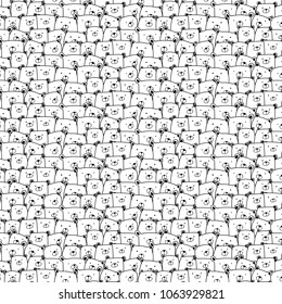 Hand Drawn Cute Bears Vector Pattern Background. Fun Doodle. Handmade Vector Illustration.