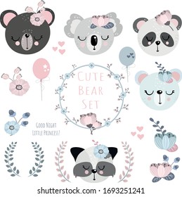 Hand drawn cute bears vector