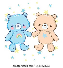 Hand drawn cute bears vector illustration kids print design