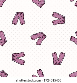 Hand drawn cute bed time pajama pants seamless vector pattern. Adorable sleeping clothes with plaid for peaceful sleep background. Cozy pink and blue pyjama all over print. Relaxation EPS 10. 