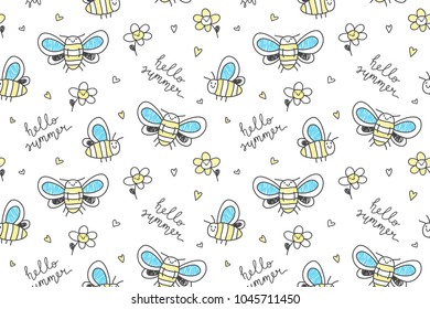 hand drawn cute big butterflies seamless pattern