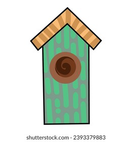 Hand drawn cute bird house, vector illustration art.