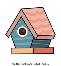 Hand drawn cute bird house, vector illustration art.