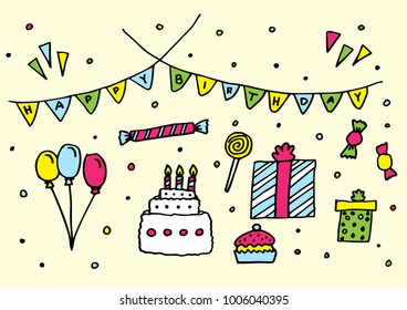 Hand drawn cute birthday elements 