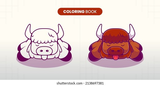 hand drawn cute bison illustration coloring book for children to fill in