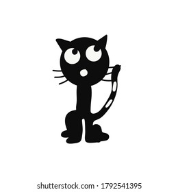 Hand drawn cute black cat isolated on white background. 
